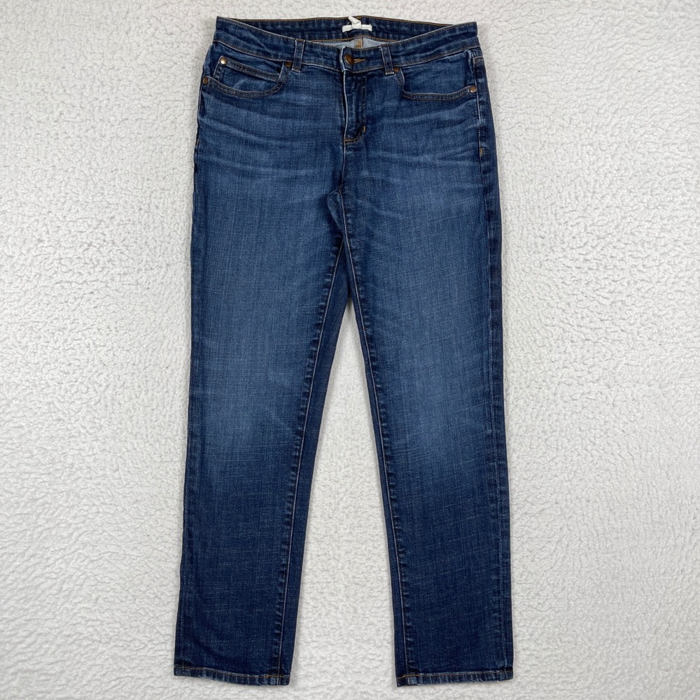 Eileen Fisher Straight Leg Jeans Womens 6 Blue Dark Wash Organic Cotton Stretch